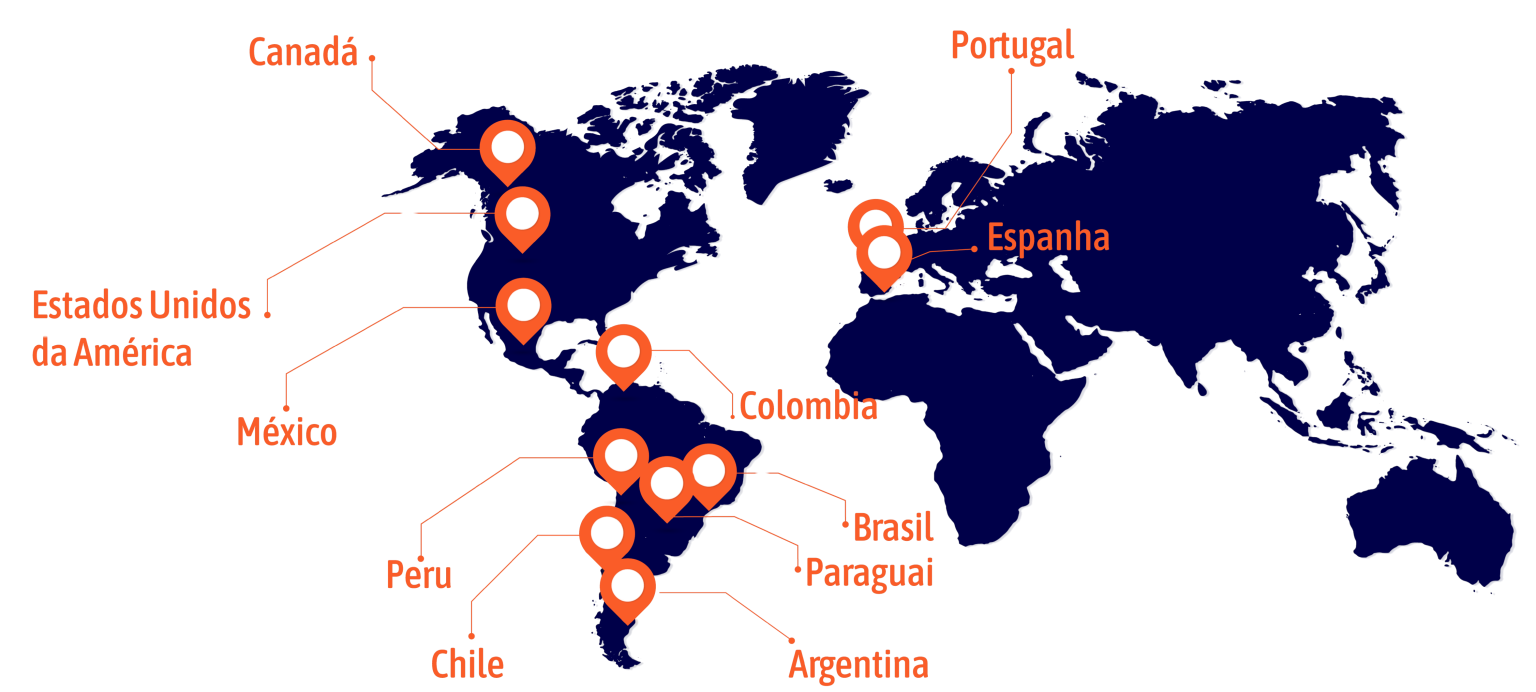 Mapa com os países onde a Olos atua